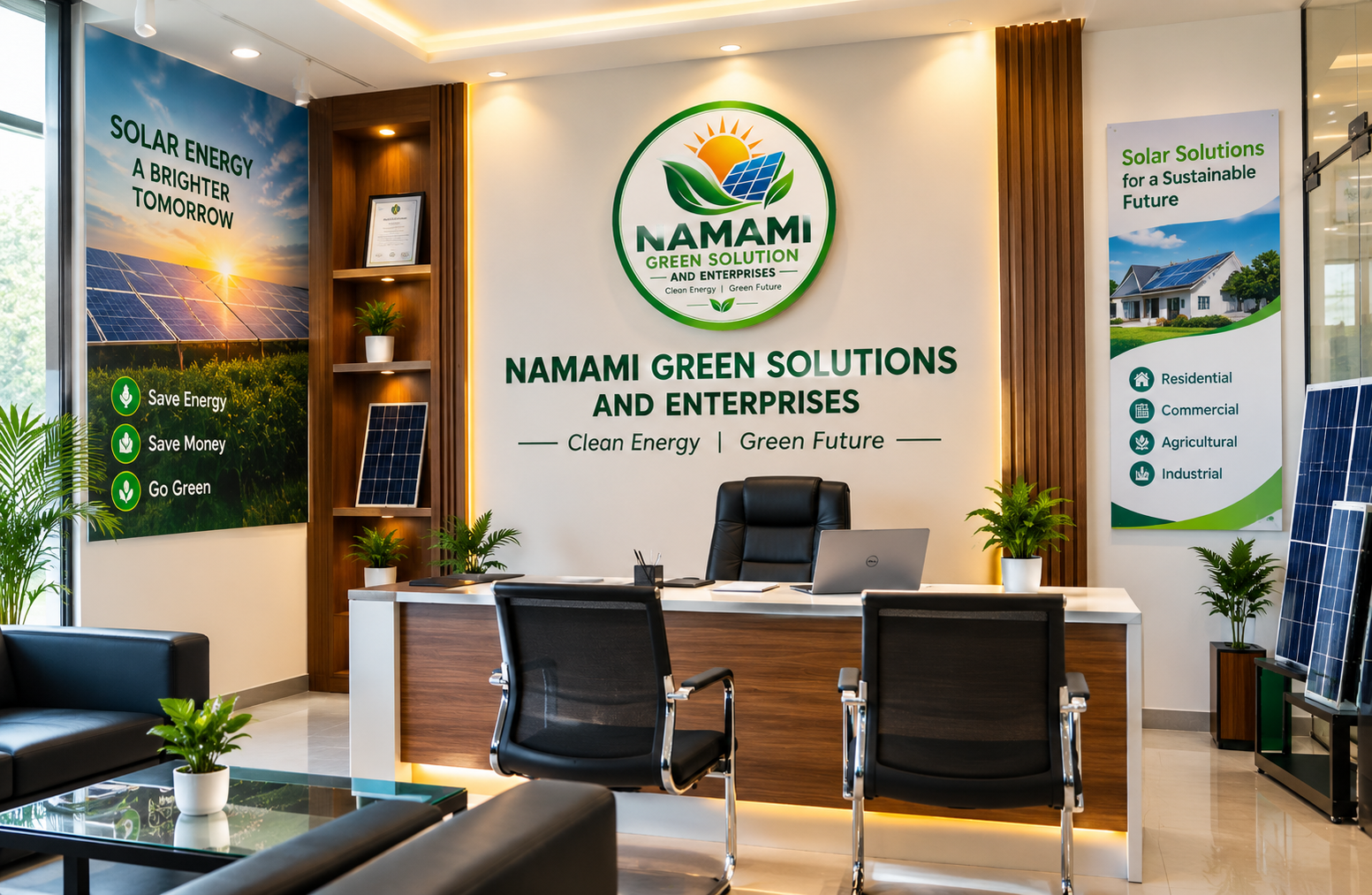 Solar panels on a rooftop, representing solar installations by Namami Green Solutions